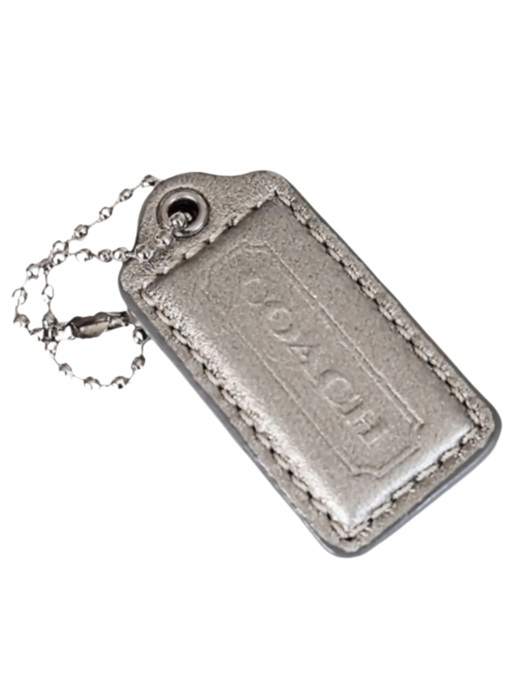 🩶 Vintage 2" Med Coach Metallic Silver Leather Hang Tag Bag Fob Keychain RARE